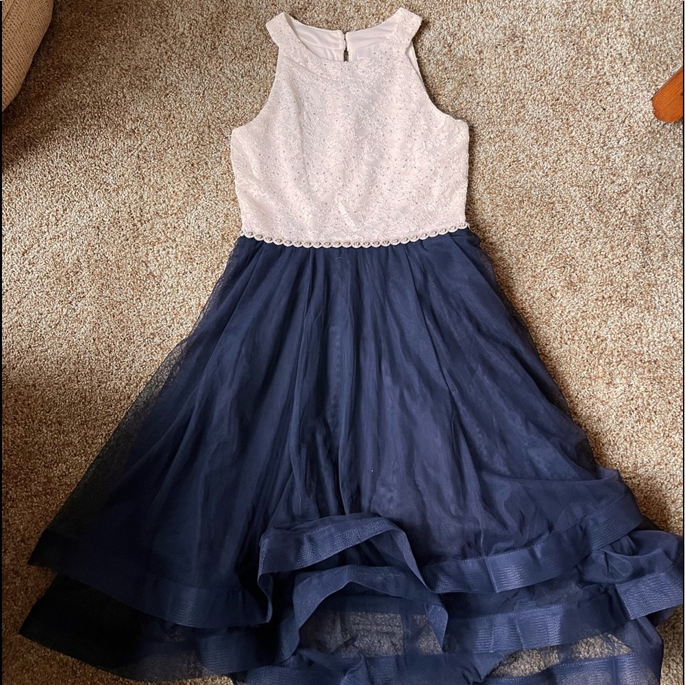 White and Navy Blue Speechless Kids Mini Dress